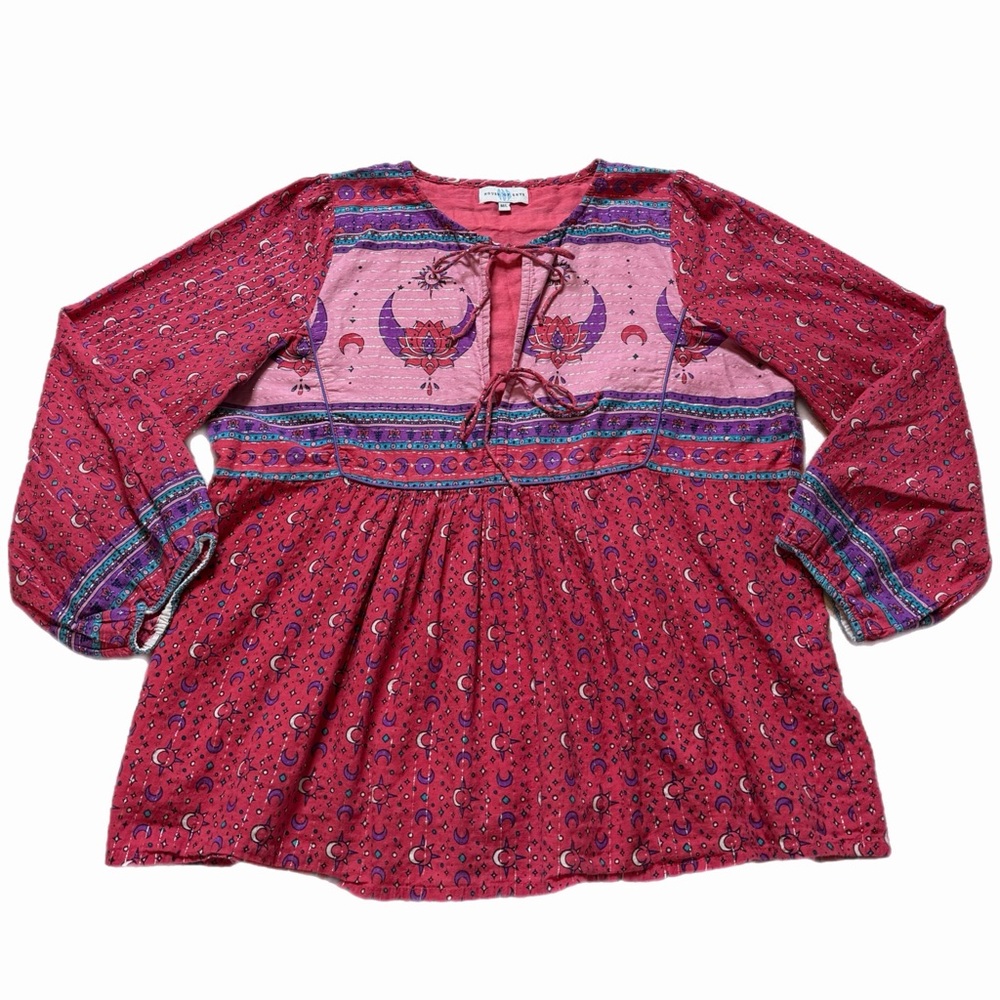 House of Skye Cosmic Love Pink Sun & Moon Gypsy Blouse Top M/L Boho Festival